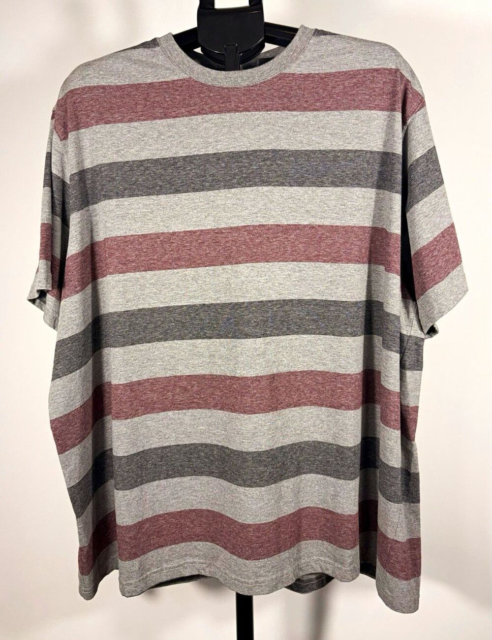 Faded Glory Mens 3XL Big & Tall Gray/Red Striped Cotton Knit Crew Neck Tee